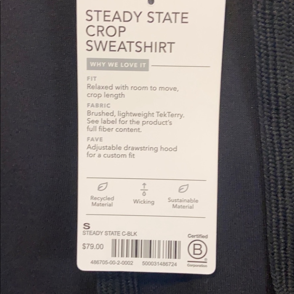NWT Athleta Steady State BlackCrop Sweatshirt - Picture 9 of 9